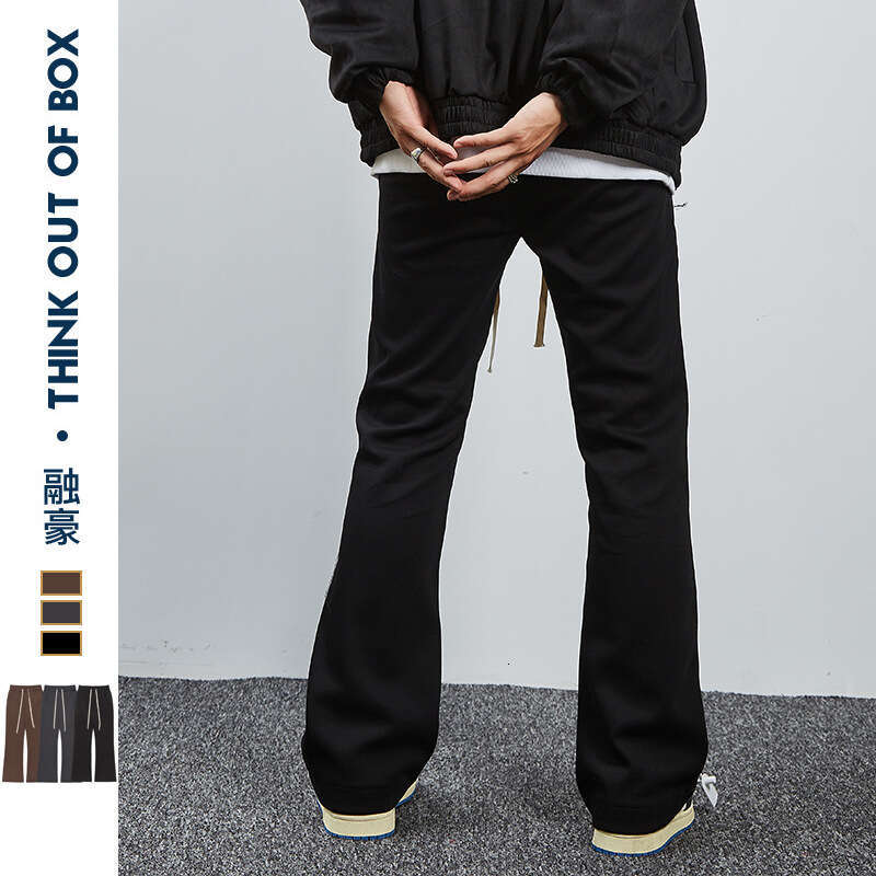 American Style Trendy High Street Basic Versatile Solid Color Simple Casual Men Drawstring Slim Fit Flared Tapered Pants B5