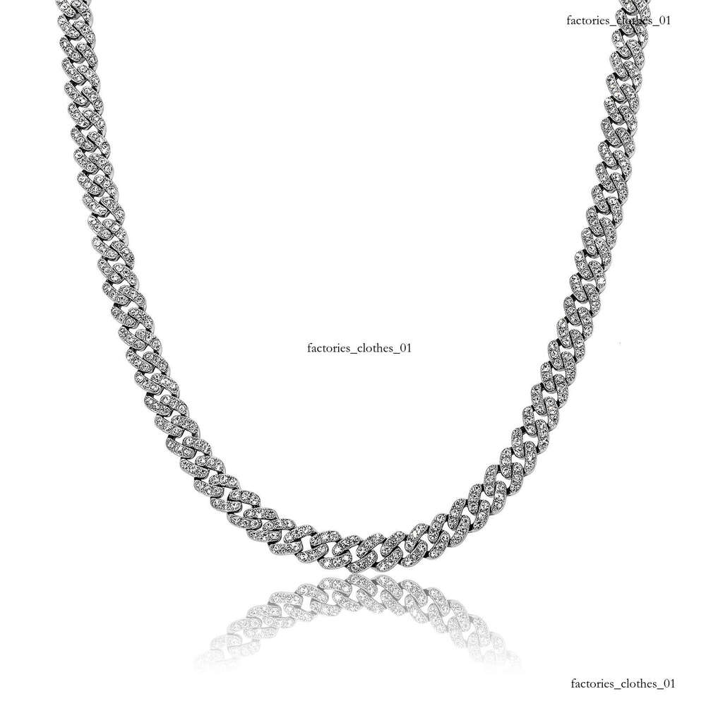 New Color-Retaining Plated Rhinestone 8MM Cuban Chain Hip-Hop Necklace Bracelet Unisex Trendy Rap Accessories