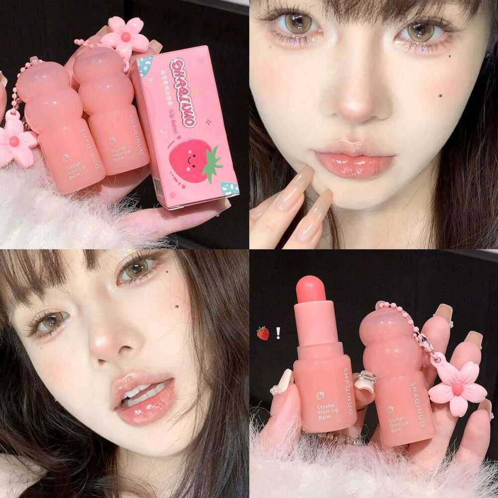 Crystal Strawberry Balm Moisturizing Hydrating Lips Mask Stick Reduce Lines Key Chain for Lip Care Change Color Lipstick Free shipping