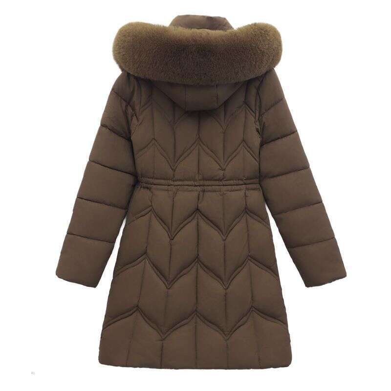 Clothing Winter Down Women's Mid Length Style Waist Thickening Warm Large Fur Collar Jacket New Cotton Coat