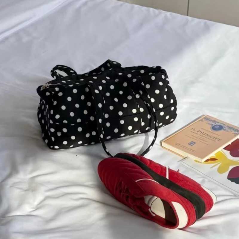 2025 New Korean Sle Large Capacity Shoulder Bag Casual Travel Ladies Handbag Womens Y2k Polka Dot Print Canvas Tote Bag for Youth Z250809