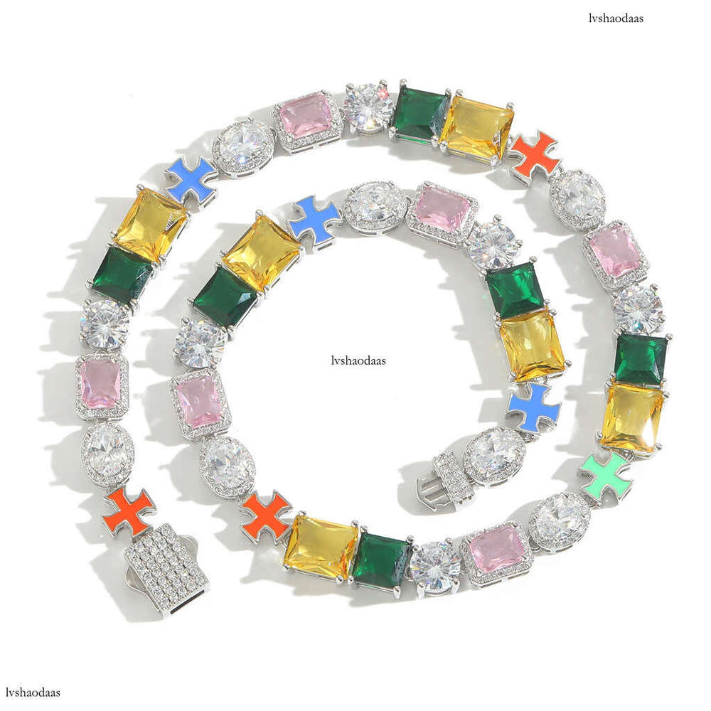 Ins Style Hip-Hop Colorful Moissanite chain Necklace Niche Fashion Dopamine Internet Celebrity Collarbone Chain Accessory