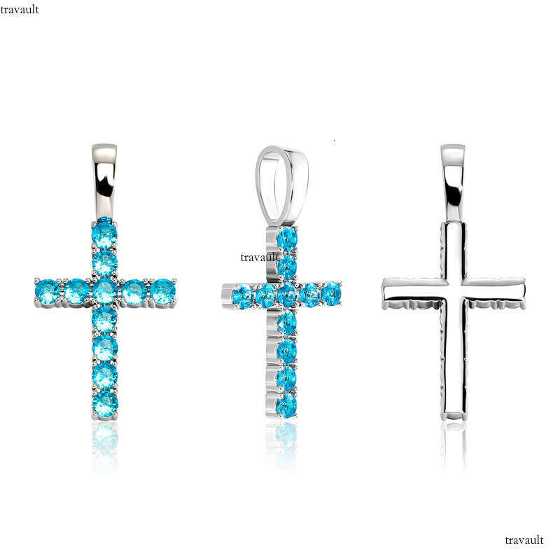 Hip Hop Color-Retaining Plated Maswei Same Style Color Dia Cross Pendant Necklace Unisex Rap Simple Accessories