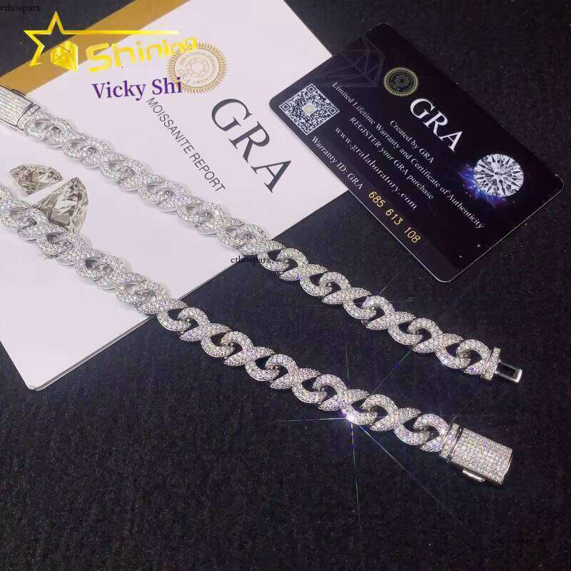 New Arrival Hip Hop Sier 10MM VVS Moissanite Bracelet Iced Out Infinity Cuban Link Chain