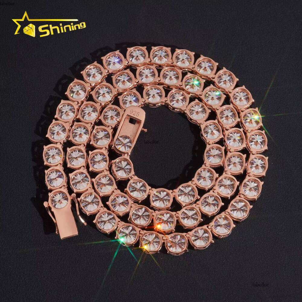 GRA Hip Hop Jewelry Solid Sier Bright Cut VVSD Colored 8Mm Necklace Iced Moissanite Tennis Chain