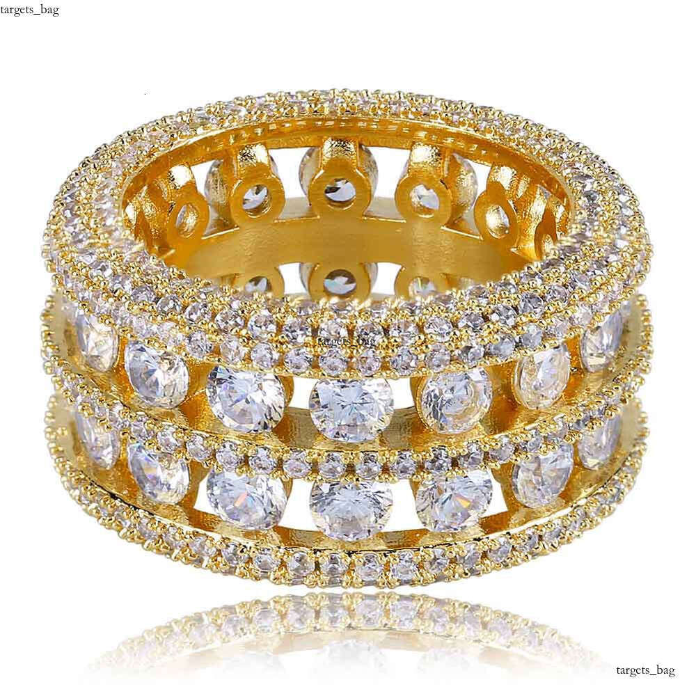 Hip-Hop Style Men's Ring with Double Row Hollow Design and Micro-Paved Full Zirconia Sparkling Band