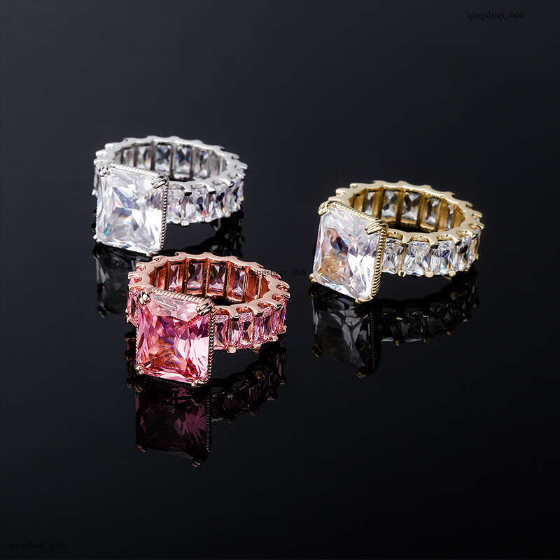 Hip Hop Women's Square Diamond Real Gold Plated Full Zircon Trendy Simple Ring