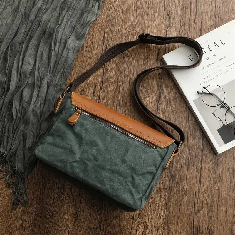 High Quality Waterproof Oil Waxed Canvas Retro Style Shoulder Travel for Men Casual Crossbody Camera Purse Bag