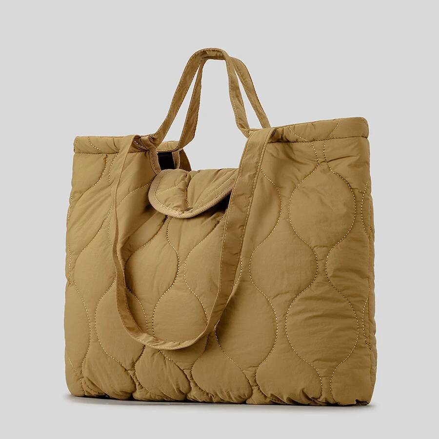 Casual Large Capacity Quilted Tote Bag Padded Women Handbags Nylon Down Cotton Shoulder Bags Big Winter Shopper Purses