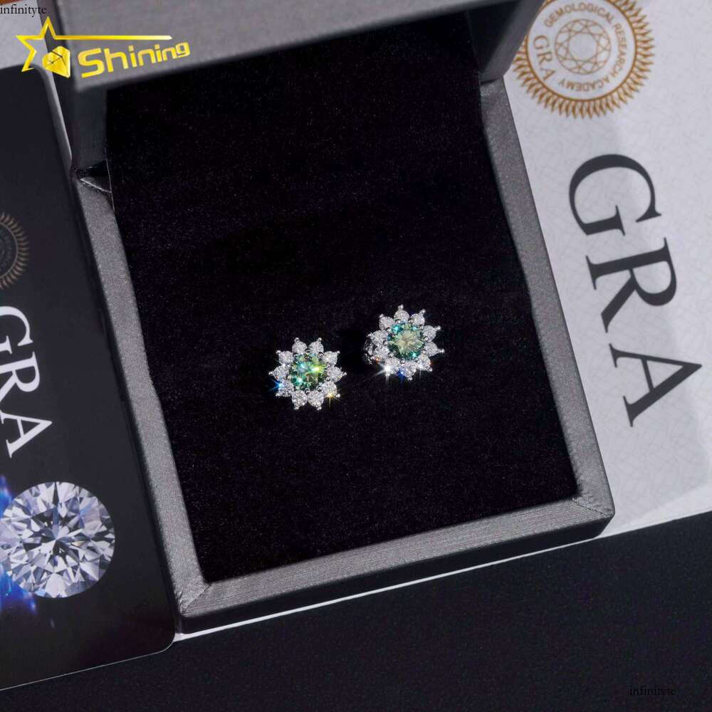 Pass Tester GRA Certified Stocks VVS Dia Sterling Sier Cluster Blue Green Moissanite Stud Earrings
