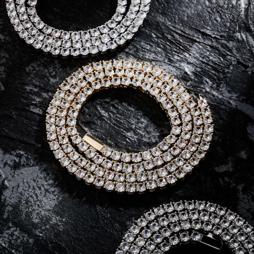 Hip Hop Necklace Micro Paved Sterling Silver Moissanite chain Single Row Spring Clasp Personality Tennis Chain 3mm 4mm 5mm Jewelry