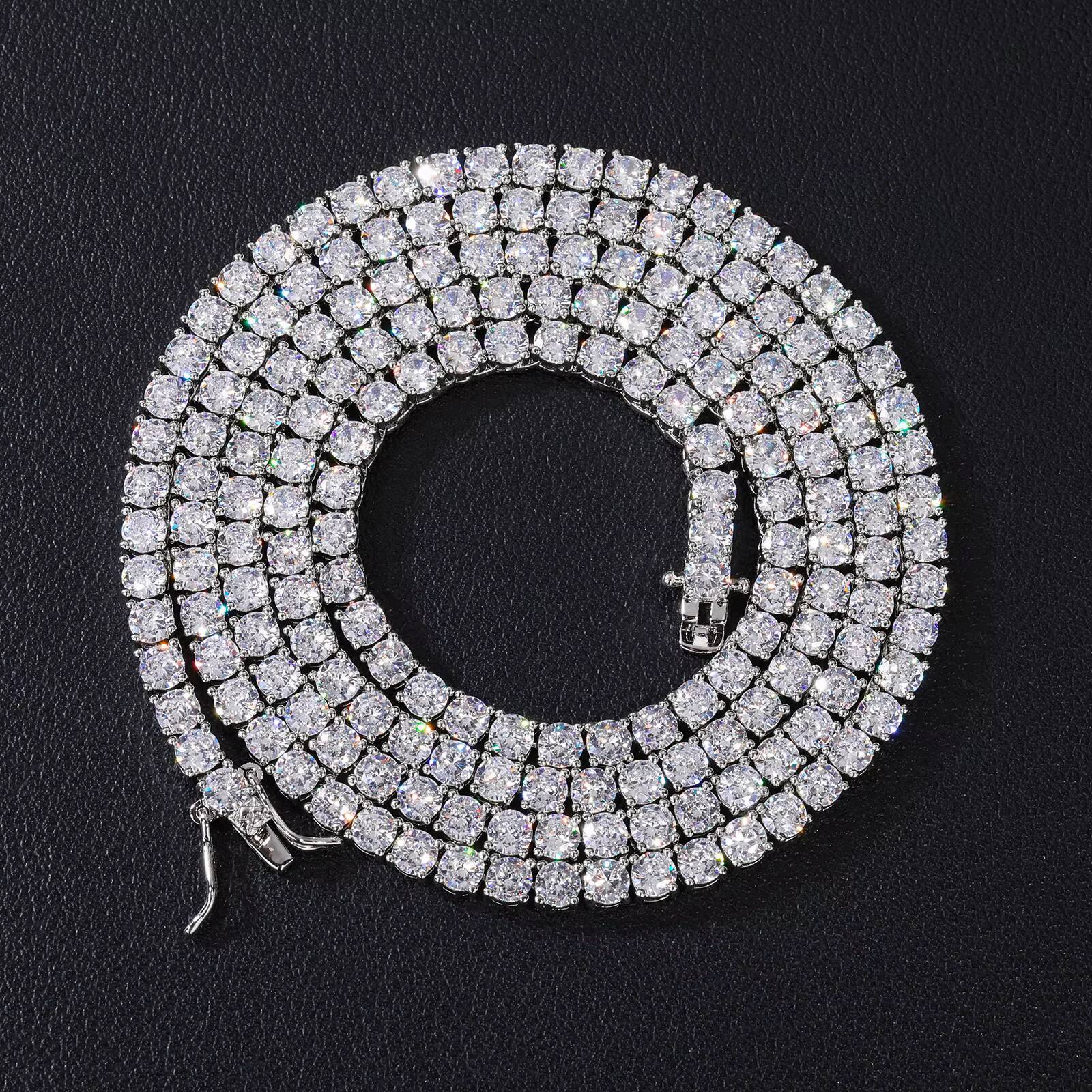 Wholesale Hip Hop Jewelry Fashion Iced Out 18K Gold Silver Plated Brass Zircon Diamond Tennis Chain CZ Necklace for Men Women