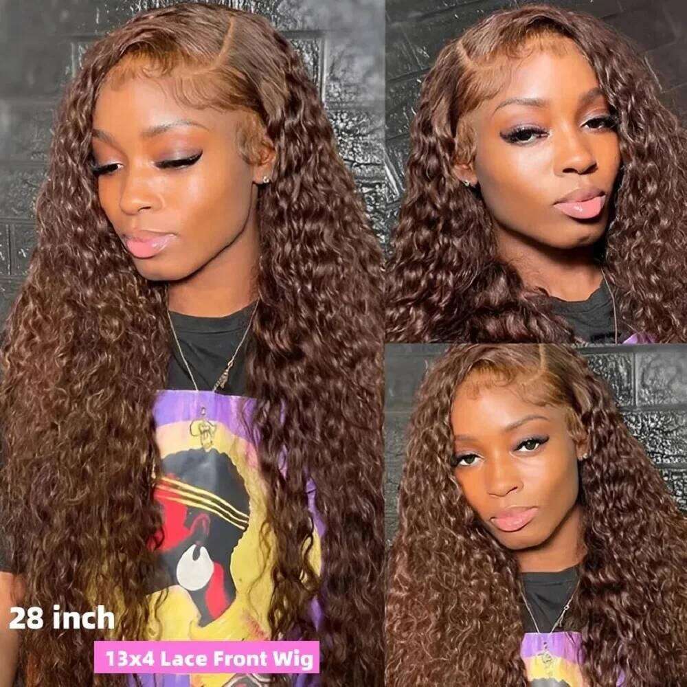 13x4 Chocolate Brown Jerry Curly Front Gluleless Colored Human Hair Wigs Pre Plucked Deep Wave 13x6 HD Lace Frontal Wig