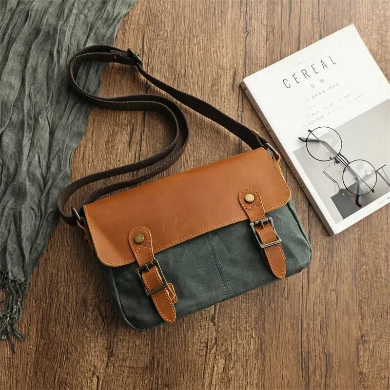 High Quality Waterproof Oil Waxed Canvas Retro Style Shoulder Travel for Men Casual Crossbody Camera Purse Bag