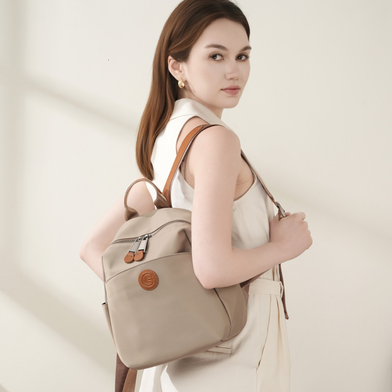 Oxford Cloth With Leather Multi-Compartment Storage Backpack Commuter Large Capacity Water-Resistant Versatile Lightweight Women's Bag