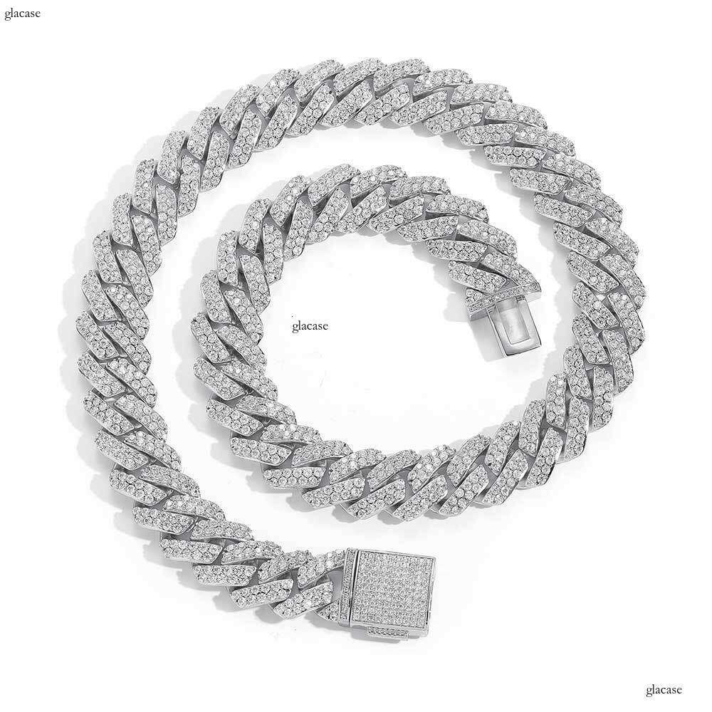 Hip Hop Moissanite chain 15mm Flip Clasp Double Row Full Dia Rhombus Cuban Chain Men's Necklace Jewelry