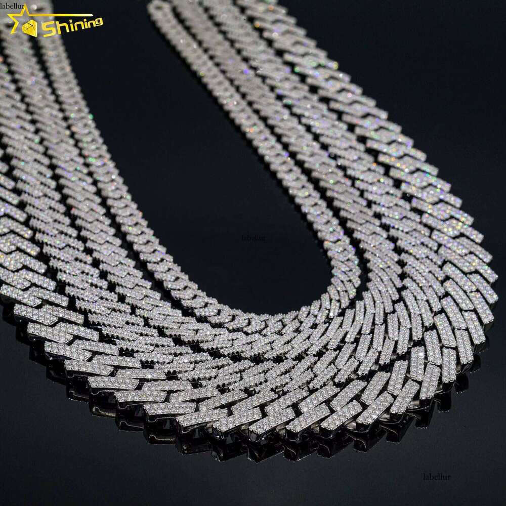 Iced Out Vvs 2 Rows Miami Gold Necklace Sterling Sier Dia Moissanite Cuban Link Chain