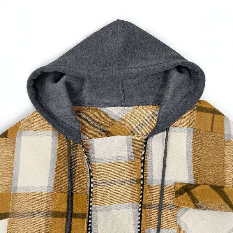 Men's Flannel Woolen Jacket Zipper Hoodie Winter Warm Hooded Coat