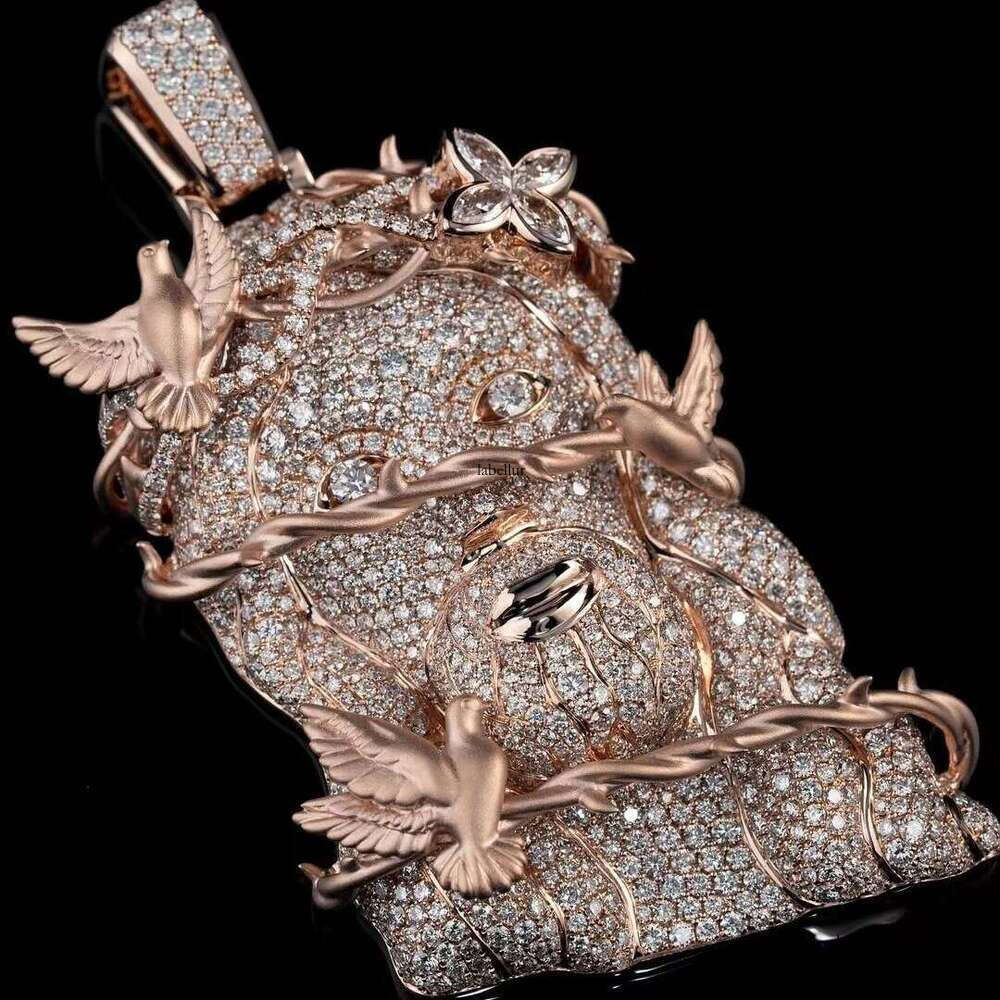 3inch High Complete Iced VVS Silicon Rose Gold Plated Jesus Pendant, with Thorn Bird