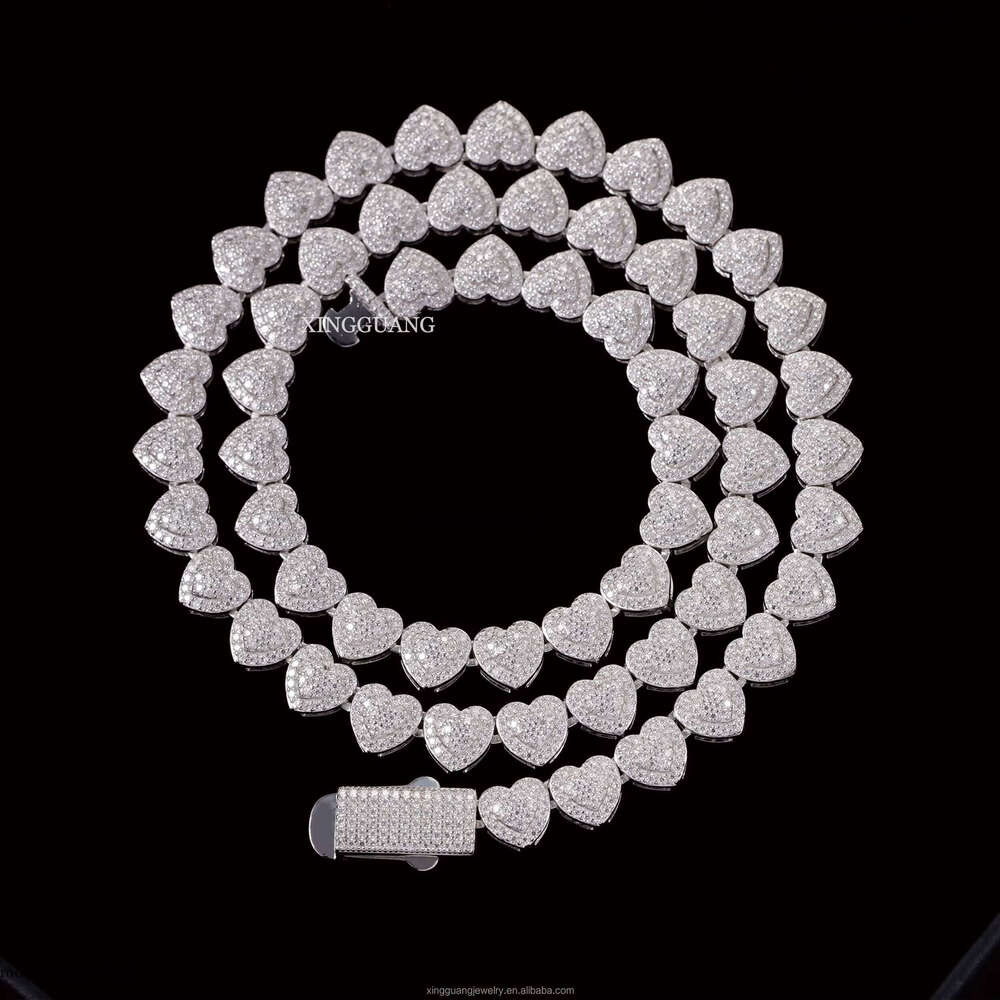 Jewelry Heart Shape 10mm Cuban Necklace Tennis Link Sier Moissanite Chain VVS Dia Chains