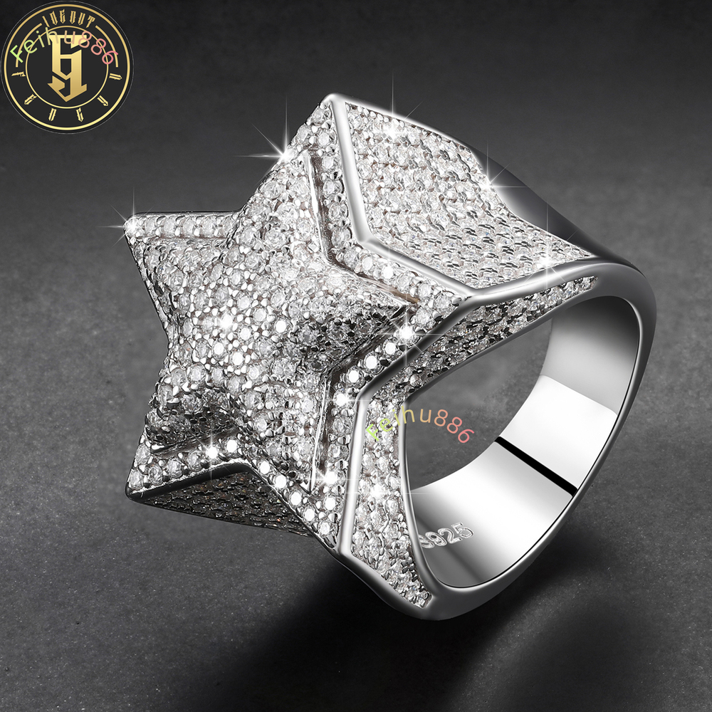 Fashionable Luxury Gift Jewelry 925 Sterling Silver Micro Paved VVS Moissanite Diamond 2 Layer Star Ring for Men