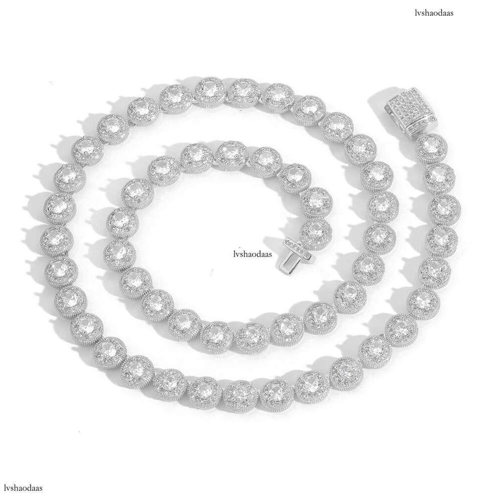 New 8mm Round Rock Candy Micro Paved Moissanite chain Personality Trendy Men's Niche Clavicle Chain Hip Hop Necklace Jewelry
