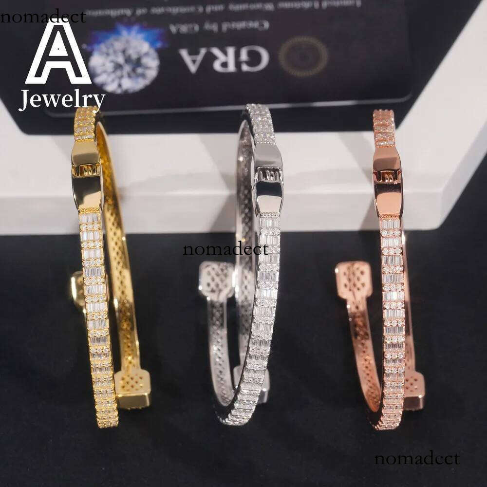 Fashion Baguette Moissanite Sier Trendy Jewelry Clover Bangles Bracelets