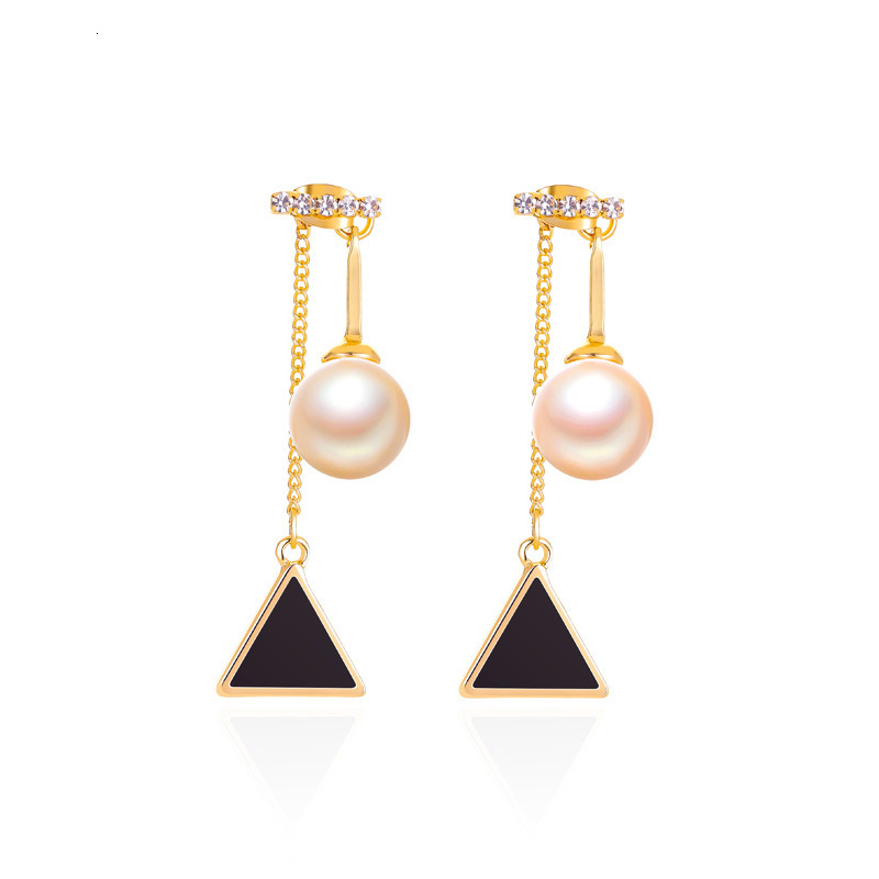 Ins Style Triangle Earrings For Women, Personality And Temperament Pearl Back Hanging Earrings, Fashionable Ear Accessories