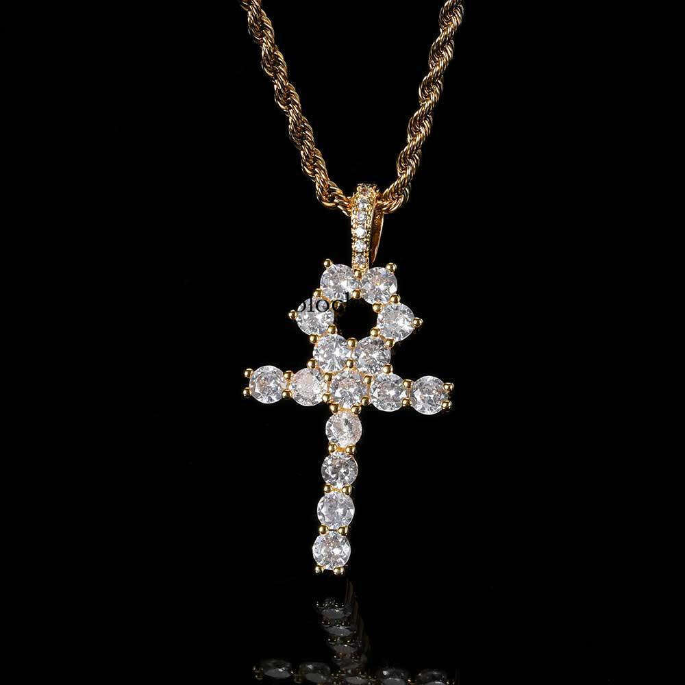 Trendy Large Cross Pendant Micro-Paved Moissanite chain Ankh Key Hip-Hop Men's Necklace