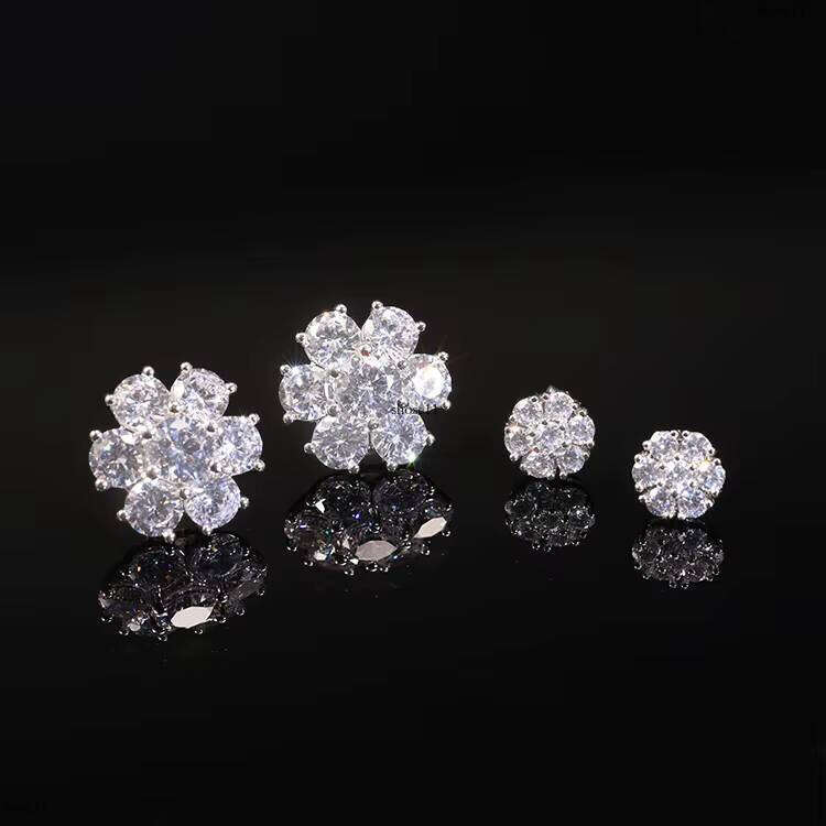 Fashion New Design Gold Plated Pass Dia test Moissanite Sier Jewelry Stud Suower Earring Gift for Women