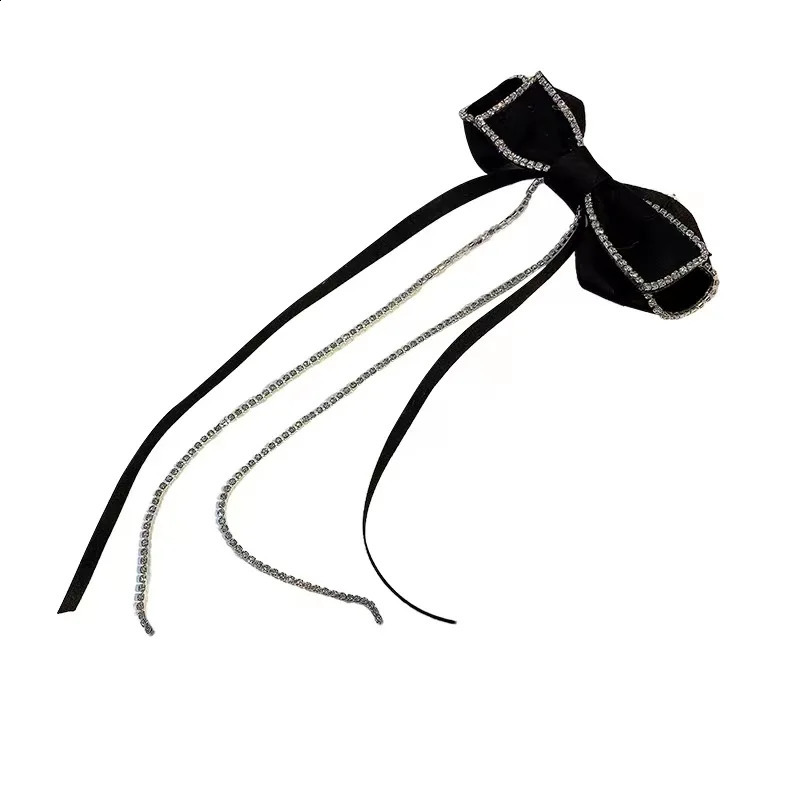 Elegant Rhinestones Big Bow Hairpins For Girl Ribbon Long Tassel Rhinestone Headband Hair Clips Accessories HAIR CLIP FOR GIRL 250807