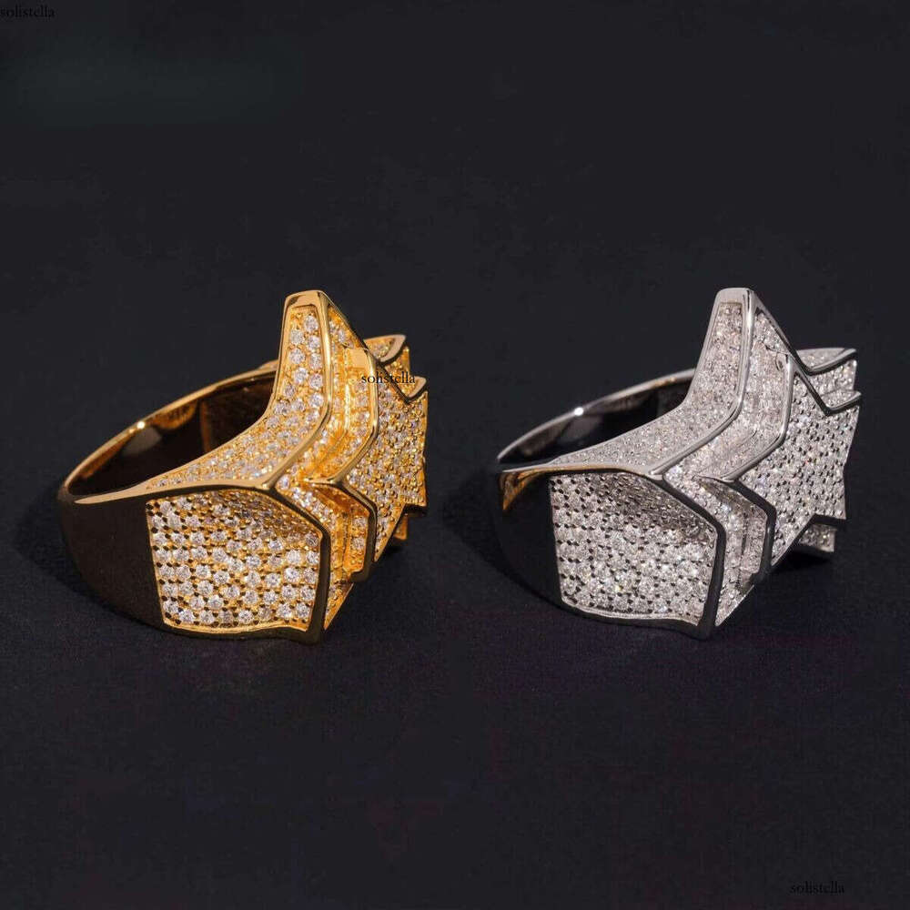 Fine Jewelry Hip Hop Sterling Sier VVS Moissanite Dia Star Iced Out Ring