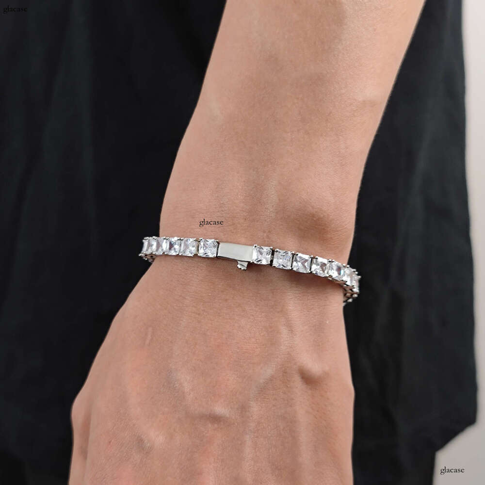 5.5mm Zircon Bracelet Spring Buckle Square Tennis Chain High-end Hip-hop Jewelry Accessories