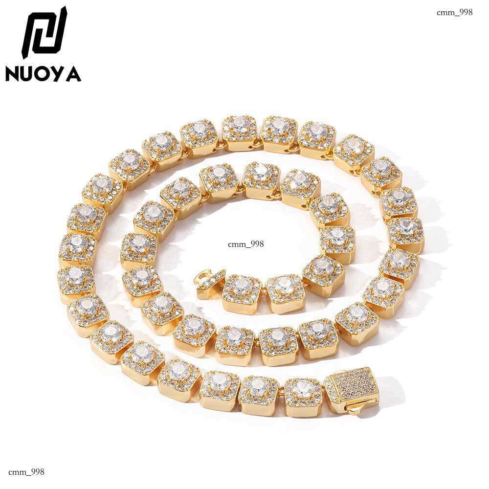 New 10mm Spring Buckle Square Rock Sugar Chain Moissanite chain Trendy Hip-Hop Men's Necklace Jewelry