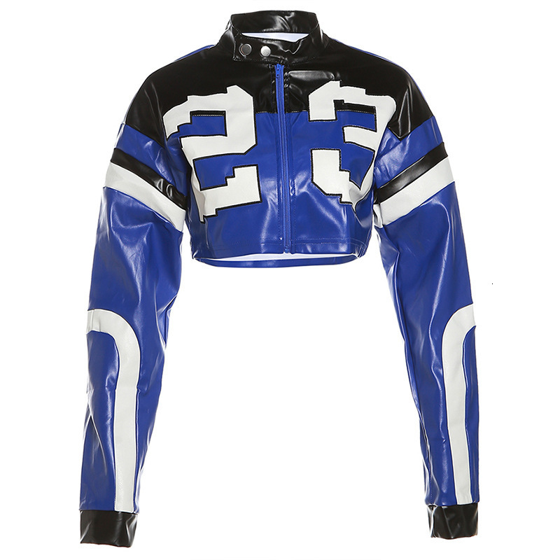 2024 Summer Womens New Fashion Motorcycle Contrast Embroidery Splicing Slim Fit Imitation Leather Jacket Coat