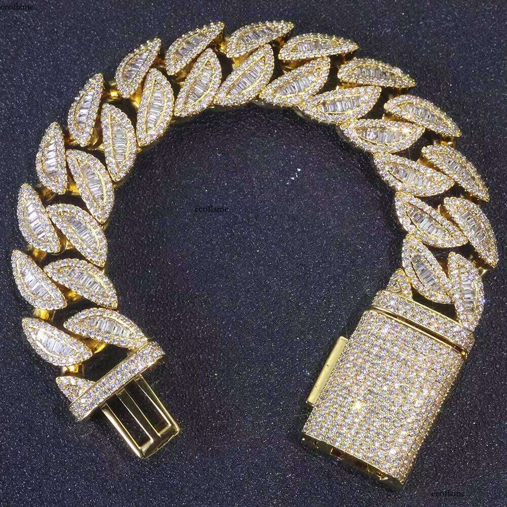 NUOYA 20MM Mixed Inlay T Shaped Cuban Link Chain Full Iced Out Cubic Zirconia Hip Hop Jewelry Gold Plated Bracelet