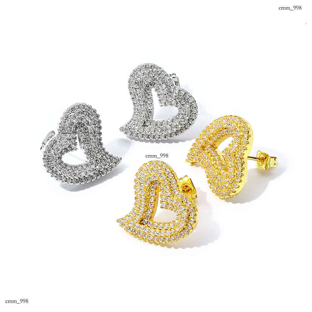 Hip Hop Iced Out VVS Moissanite Hollow Heart Full Dia Men's Earrings Ins Accessories