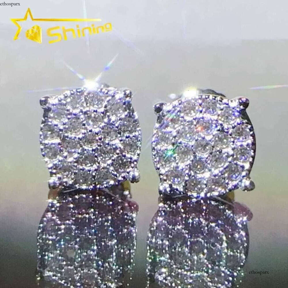 Style high quality real gold plated 4 claws round moissnaite stud earrings pass dia tester