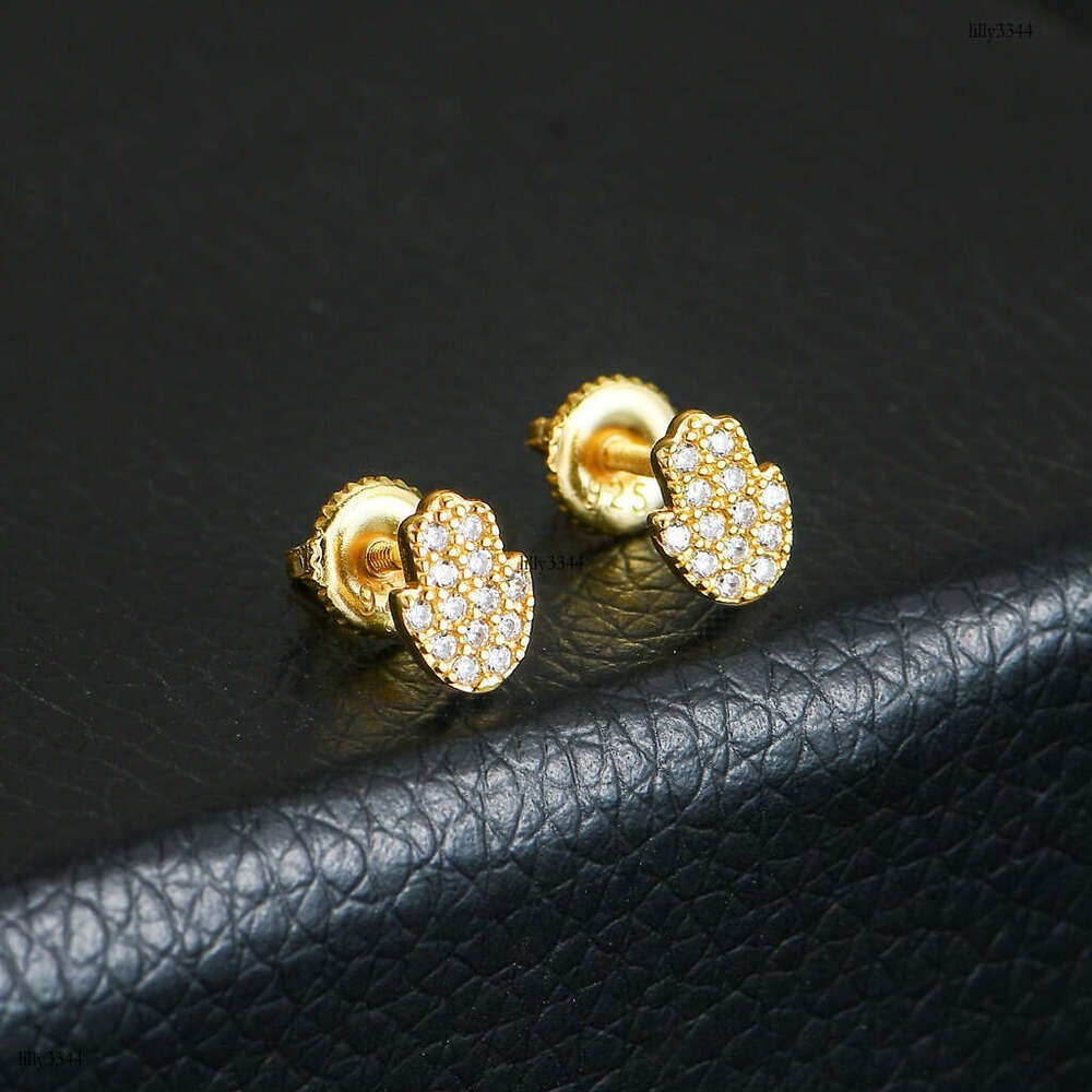 New Micro-Paved Zircon Iced Out VVS Small Hand Hip-Hop Earrings
