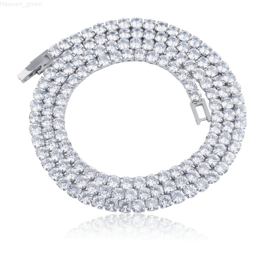 Iced Out 4mm Hip Hop Stainless Steel Tennis Necklace Sparkling CZ Diamond Necklace for Men Non Tarnish Man Necklace for Men