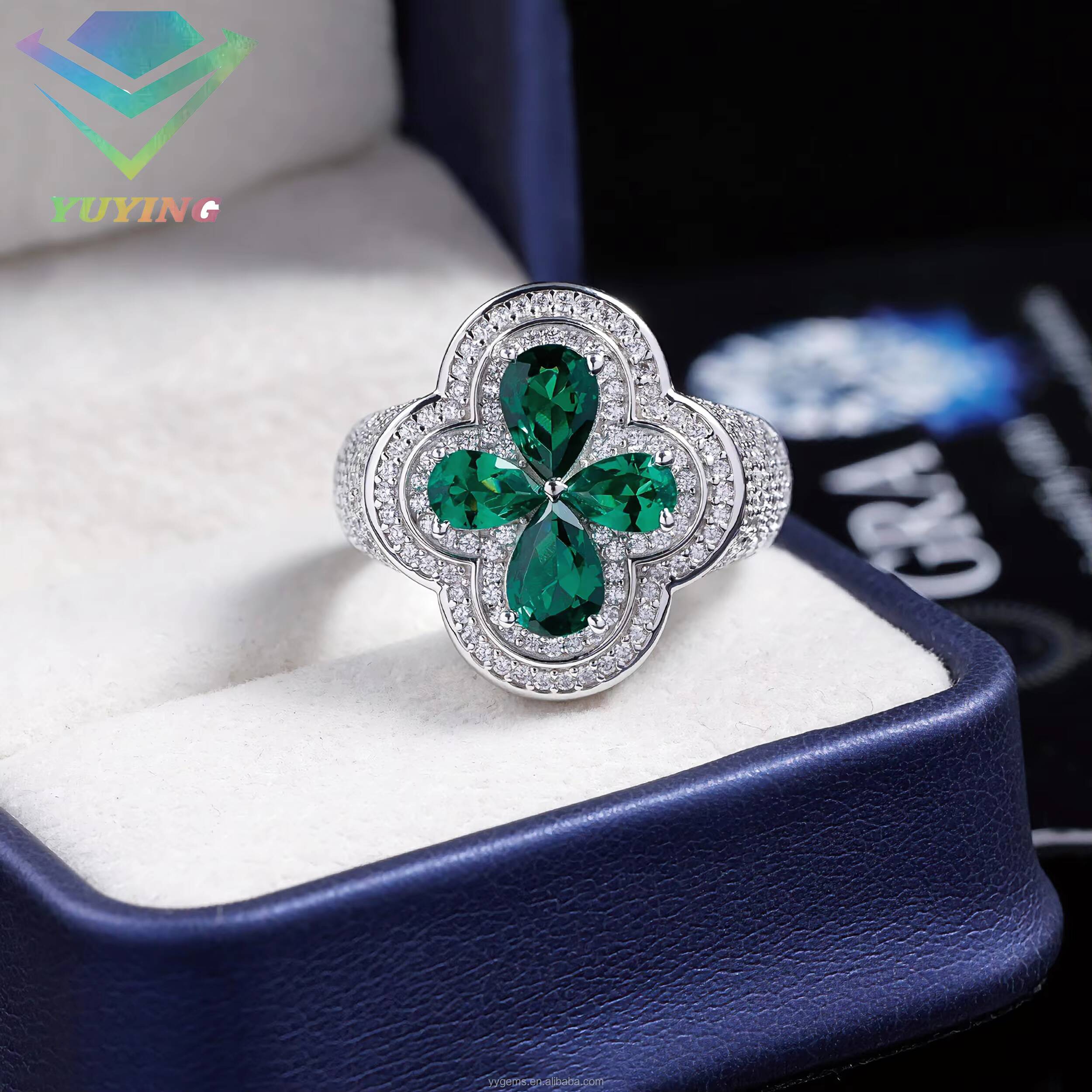 Yy Hot Sale 925 Sterling Silver Gift VVS Moissanite Diamond Ring Hip Hop Style CZ Iced Out Moissanite Clover Ring