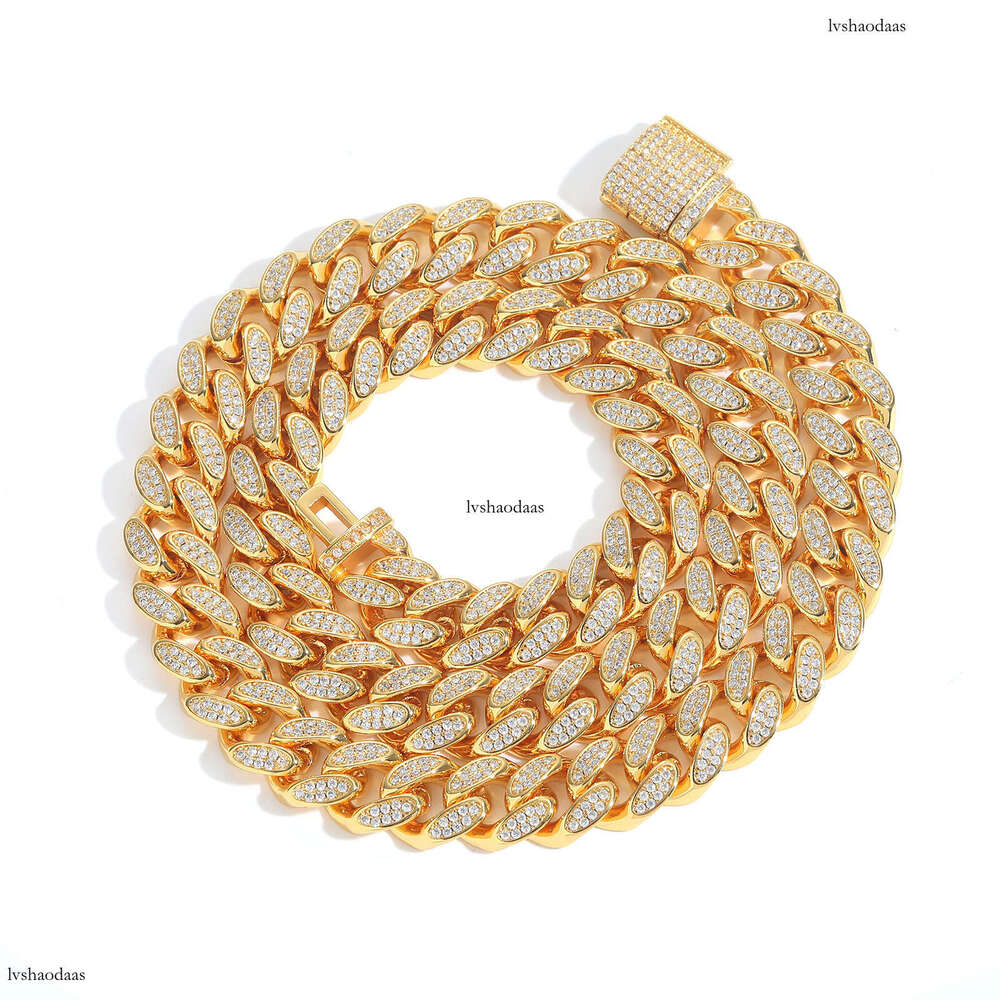 Moissanite chain 12mm Flip Clasp Double Row Full Dia Cuban Chain Trendy Brand Personality Men's Hip Hop Necklace