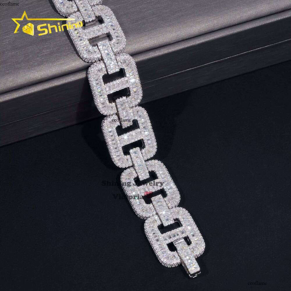 Fine Sterling Sier d Color Vvs Moissanite Hip Hop Iced Out Lab Dia Jewelry 20mm Cuban Link Chain Bracelet Men