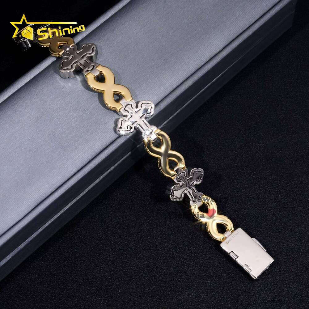 Iced Hip-Hop Jewelry 13mm GRA Cross Moissanite Link Sterling Sier Fashion Infinite Chain Cuban Bracelet