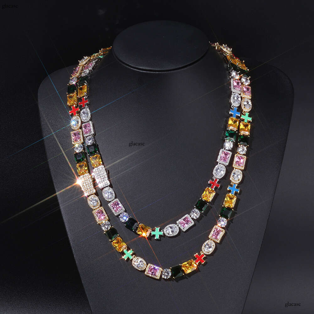 Hip-Hop Iced Out VVS Moissanite Color Chain High-End Cross Necklace Men's Jewelry