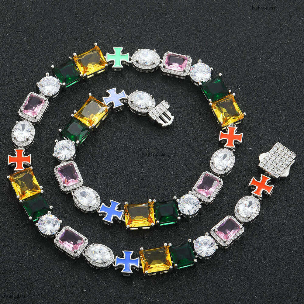 Ins Style Hip-Hop Colorful Moissanite chain Necklace Niche Fashion Dopamine Internet Celebrity Collarbone Chain Accessory