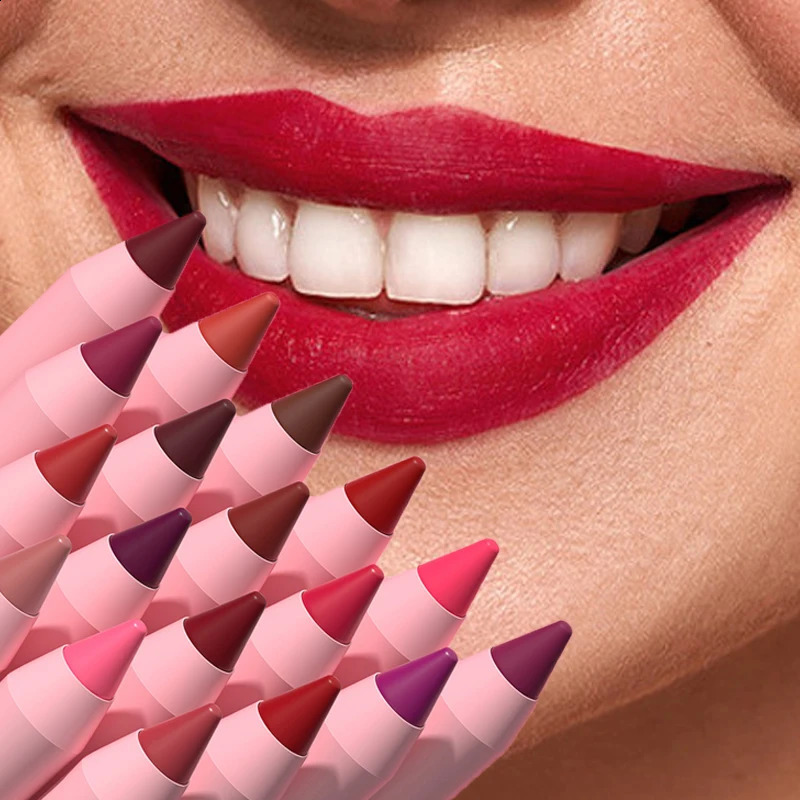 18-Colors Lipstick Pencil Waterproof Sexy Red Matte Contour Tint Lipstick Lasting Non-stick Cup Lipliner Pen Lip Makeup Cosmetic 250807