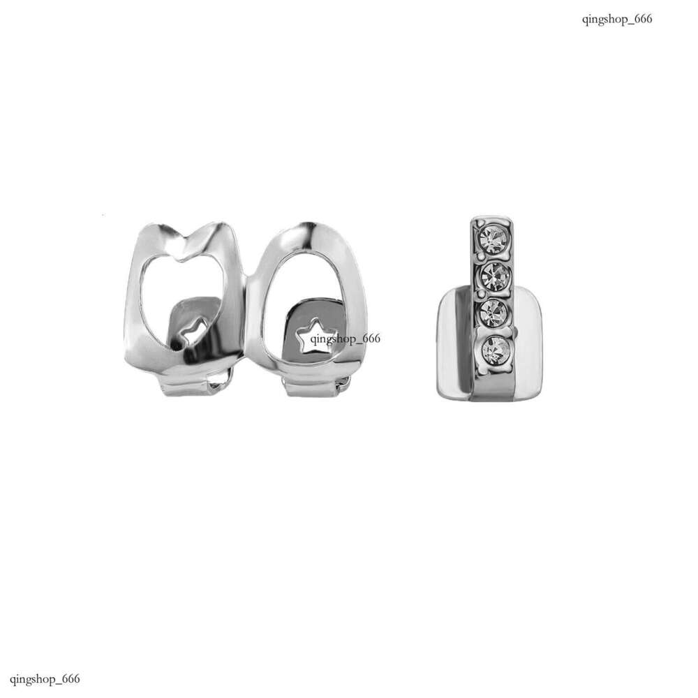 Halloween Personalized Accessories Double Hollow Dia-Studded Gold Glossy for Men TEMU Hot-Selling Hip-Hop Teeth Set