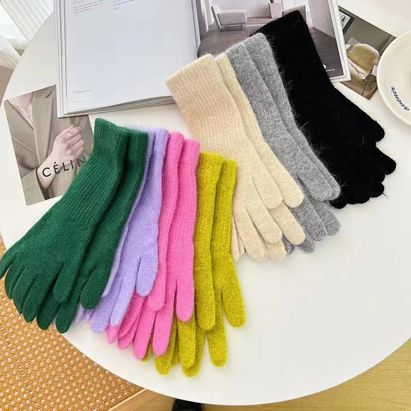 Korean Longer Gloves Women Winter Rabbit Knitted Finger Gloves Christmas Thick Warm Gloves 250807