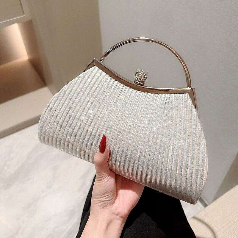 Pleated Evening Handbag Women Top Handle Glitter Day Clutch Ladies Wedding Dinner Dressed Clip Bag Dia Party Wallet